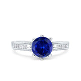 Art Deco Wedding Engagement Bridal Ring Round Simulated Cubic Zirconia 925 Sterling Silver