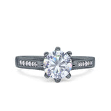 Art Deco Wedding Engagement Bridal Ring Round Simulated Cubic Zirconia 925 Sterling Silver