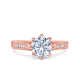 Art Deco Wedding Engagement Bridal Ring Round Simulated Cubic Zirconia 925 Sterling Silver