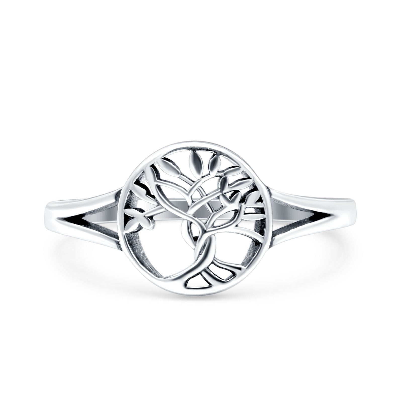 Tree of Life Ring Band Oxidized Round 925 Sterling Silver (10mm)