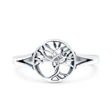 Tree of Life Ring Band Oxidized Round 925 Sterling Silver (10mm)