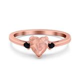 Art Deco Heart Three Stone Wedding Bridal Ring Round Black Simulated Cubic Zirconia 925 Sterling Silver