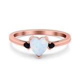 Art Deco Heart Three Stone Wedding Bridal Ring Round Black Simulated Cubic Zirconia 925 Sterling Silver