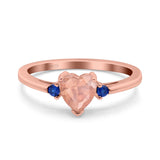 Art Deco Heart Three Stone Wedding Bridal Ring Round Blue Sapphire Simulated Cubic Zirconia 925 Sterling Silver