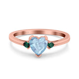 Art Deco Heart Three Stone Wedding Bridal Ring Round Green Emerald Simulated Cubic Zirconia 925 Sterling Silver