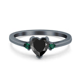 Art Deco Heart Three Stone Wedding Bridal Ring Round Green Emerald Simulated Cubic Zirconia 925 Sterling Silver
