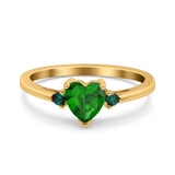 Art Deco Heart Three Stone Wedding Bridal Ring Round Green Emerald Simulated Cubic Zirconia 925 Sterling Silver