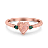 Art Deco Heart Three Stone Wedding Bridal Ring Round Green Emerald Simulated Cubic Zirconia 925 Sterling Silver