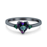 Art Deco Heart Three Stone Wedding Bridal Ring Round Green Emerald Simulated Cubic Zirconia 925 Sterling Silver