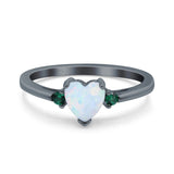 Art Deco Heart Three Stone Wedding Bridal Ring Round Green Emerald Simulated Cubic Zirconia 925 Sterling Silver