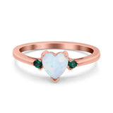 Art Deco Heart Three Stone Wedding Bridal Ring Round Green Emerald Simulated Cubic Zirconia 925 Sterling Silver