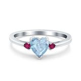 Art Deco Heart Three Stone Wedding Bridal Ring Round Ruby Simulated Cubic Zirconia 925 Sterling Silver