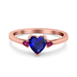 Art Deco Heart Three Stone Wedding Bridal Ring Round Ruby Simulated Cubic Zirconia 925 Sterling Silver