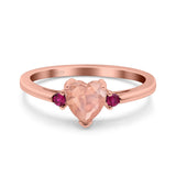 Art Deco Heart Three Stone Wedding Bridal Ring Round Ruby Simulated Cubic Zirconia 925 Sterling Silver