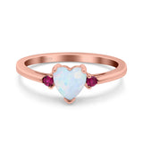 Art Deco Heart Three Stone Wedding Bridal Ring Round Ruby Simulated Cubic Zirconia 925 Sterling Silver