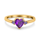Art Deco Heart Three Stone Wedding Bridal Ring Round Amethyst Simulated Cubic Zirconia 925 Sterling Silver