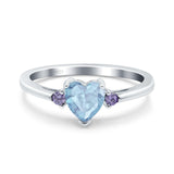 Art Deco Heart Three Stone Wedding Bridal Ring Round Amethyst Simulated Cubic Zirconia 925 Sterling Silver