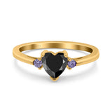 Art Deco Heart Three Stone Wedding Bridal Ring Round Amethyst Simulated Cubic Zirconia 925 Sterling Silver
