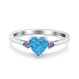 Art Deco Heart Three Stone Wedding Bridal Ring Round Amethyst Simulated Cubic Zirconia 925 Sterling Silver