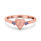 Art Deco Heart Three Stone Wedding Bridal Ring Round Amethyst Simulated Cubic Zirconia 925 Sterling Silver