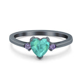 Art Deco Heart Three Stone Wedding Bridal Ring Round Amethyst Simulated Cubic Zirconia 925 Sterling Silver