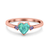 Art Deco Heart Three Stone Wedding Bridal Ring Round Amethyst Simulated Cubic Zirconia 925 Sterling Silver