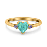 Art Deco Heart Three Stone Wedding Bridal Ring Round Amethyst Simulated Cubic Zirconia 925 Sterling Silver