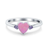 Art Deco Heart Three Stone Wedding Bridal Ring Round Amethyst Simulated Cubic Zirconia 925 Sterling Silver