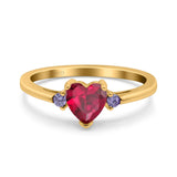 Art Deco Heart Three Stone Wedding Bridal Ring Round Amethyst Simulated Cubic Zirconia 925 Sterling Silver