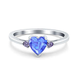 Art Deco Heart Three Stone Wedding Bridal Ring Round Amethyst Simulated Cubic Zirconia 925 Sterling Silver