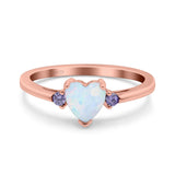 Art Deco Heart Three Stone Wedding Bridal Ring Round Amethyst Simulated Cubic Zirconia 925 Sterling Silver