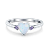 Art Deco Heart Three Stone Wedding Bridal Ring Round Amethyst Simulated Cubic Zirconia 925 Sterling Silver