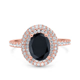 Halo Oval Art Deco Wedding Bridal Ring Band Round Simulated Cubic Zirconia 925 Sterling Silver