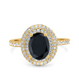 Halo Oval Art Deco Wedding Bridal Ring Band Round Simulated Cubic Zirconia 925 Sterling Silver