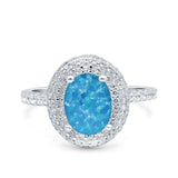 Halo Oval Art Deco Wedding Bridal Ring Band Round Simulated Cubic Zirconia 925 Sterling Silver