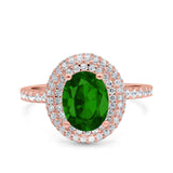 Halo Oval Art Deco Wedding Bridal Ring Band Round Simulated Cubic Zirconia 925 Sterling Silver