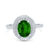 Halo Oval Art Deco Wedding Bridal Ring Band Round Simulated Cubic Zirconia 925 Sterling Silver