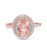 Halo Oval Art Deco Wedding Bridal Ring Band Round Simulated Cubic Zirconia 925 Sterling Silver