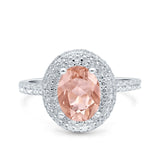 Halo Oval Art Deco Wedding Bridal Ring Band Round Simulated Cubic Zirconia 925 Sterling Silver