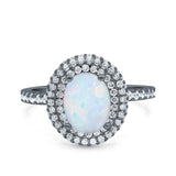 Halo Oval Art Deco Wedding Bridal Ring Band Round Simulated Cubic Zirconia 925 Sterling Silver