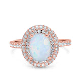 Halo Oval Art Deco Wedding Bridal Ring Band Round Simulated Cubic Zirconia 925 Sterling Silver