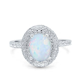 Halo Oval Art Deco Wedding Bridal Ring Band Round Simulated Cubic Zirconia 925 Sterling Silver