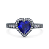 Heart Promise Ring Halo Heart Round Simulated Cubic Zirconia 925 Sterling Silver