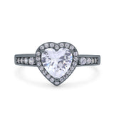 Heart Promise Ring Halo Heart Round Simulated Cubic Zirconia 925 Sterling Silver