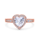 Heart Promise Ring Halo Heart Round Simulated Cubic Zirconia 925 Sterling Silver