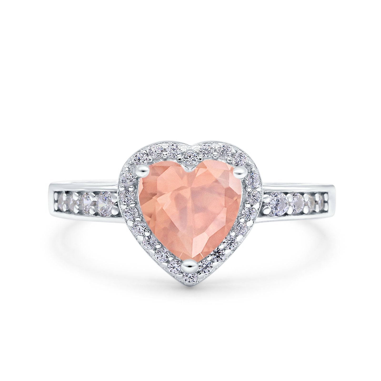 Heart Promise Ring Halo Heart Round Simulated Cubic Zirconia 925 Sterling Silver