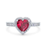 Heart Promise Ring Halo Heart Round Simulated Cubic Zirconia 925 Sterling Silver