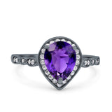 Teardrop Pear Art Deco Wedding Engagement Bridal Ring Round Simulated Cubic Zirconia 925 Sterling Silver