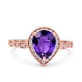 Teardrop Pear Art Deco Wedding Engagement Bridal Ring Round Simulated Cubic Zirconia 925 Sterling Silver