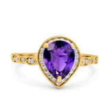 Teardrop Pear Art Deco Wedding Engagement Bridal Ring Round Simulated Cubic Zirconia 925 Sterling Silver